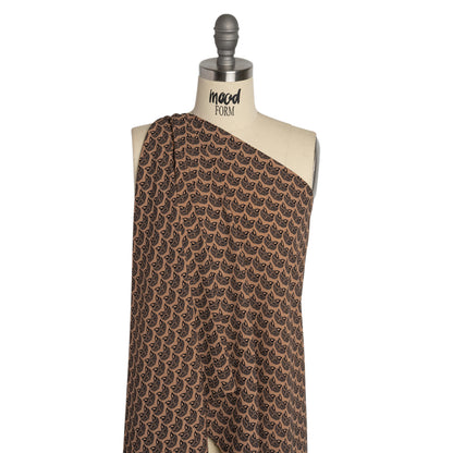 Tan and Black Fox Faces Printed Polyester Woven Drape
