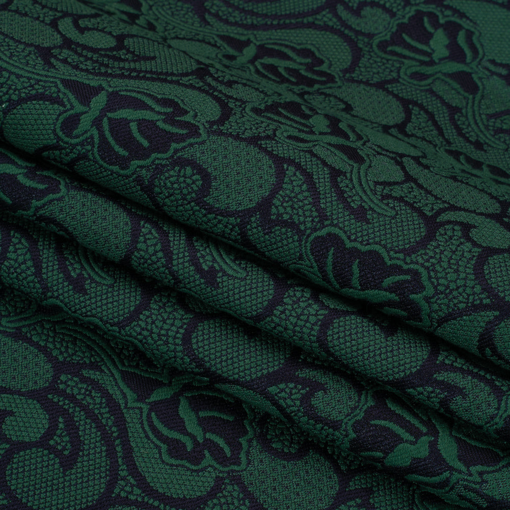 Hunter Green and Black Lace-Like Flowers Cotton and Polyester Jacquard Folded