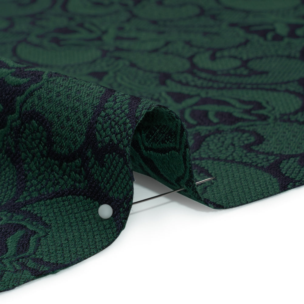 Hunter Green and Black Lace-Like Flowers Cotton and Polyester Jacquard Detail