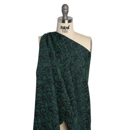 Hunter Green and Black Lace-Like Flowers Cotton and Polyester Jacquard Drape
