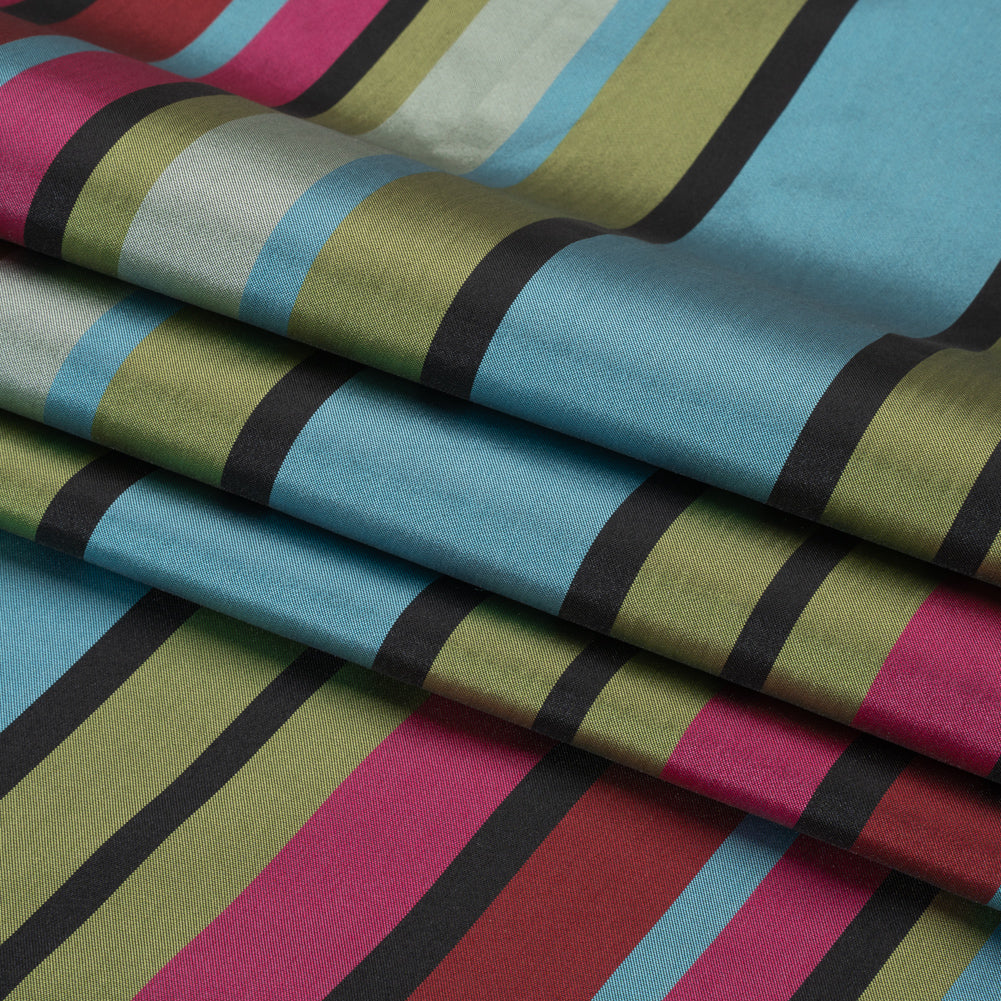 Pink, Green and Turquoise Barcode Stripes Polyester Twill Folded