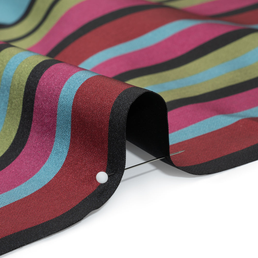 Pink, Green and Turquoise Barcode Stripes Polyester Twill Detail