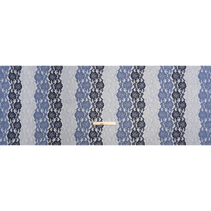 White, Blue and Navy Floral Stripes Re-Embroidered Lace Full