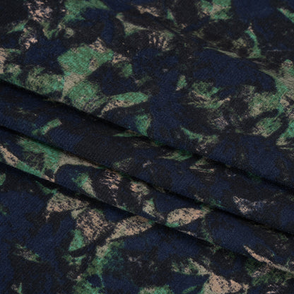 Navy, Green and Taupe Leaf Impressions Polyester Interlock Knit Folded