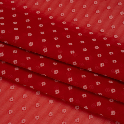 Red and White Woven Diamond Dots Polyester Chiffon Folded
