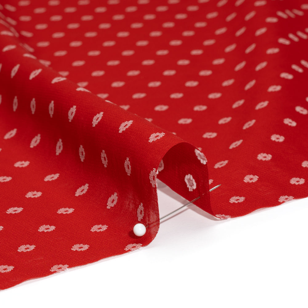 Red and White Woven Diamond Dots Polyester Chiffon Detail