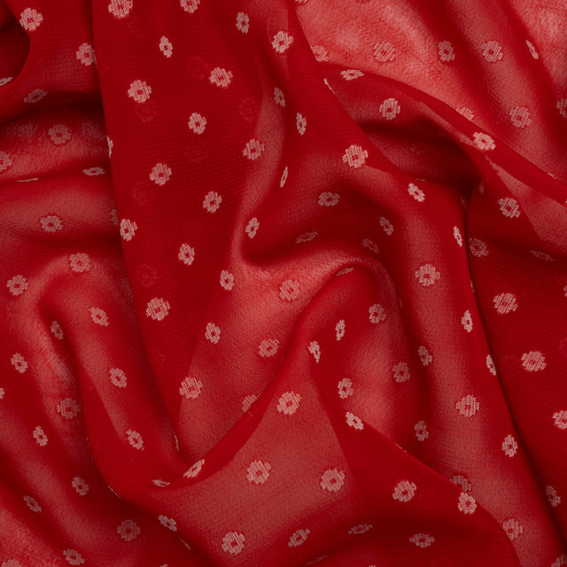 Red and White Woven Diamond Dots Polyester Chiffon