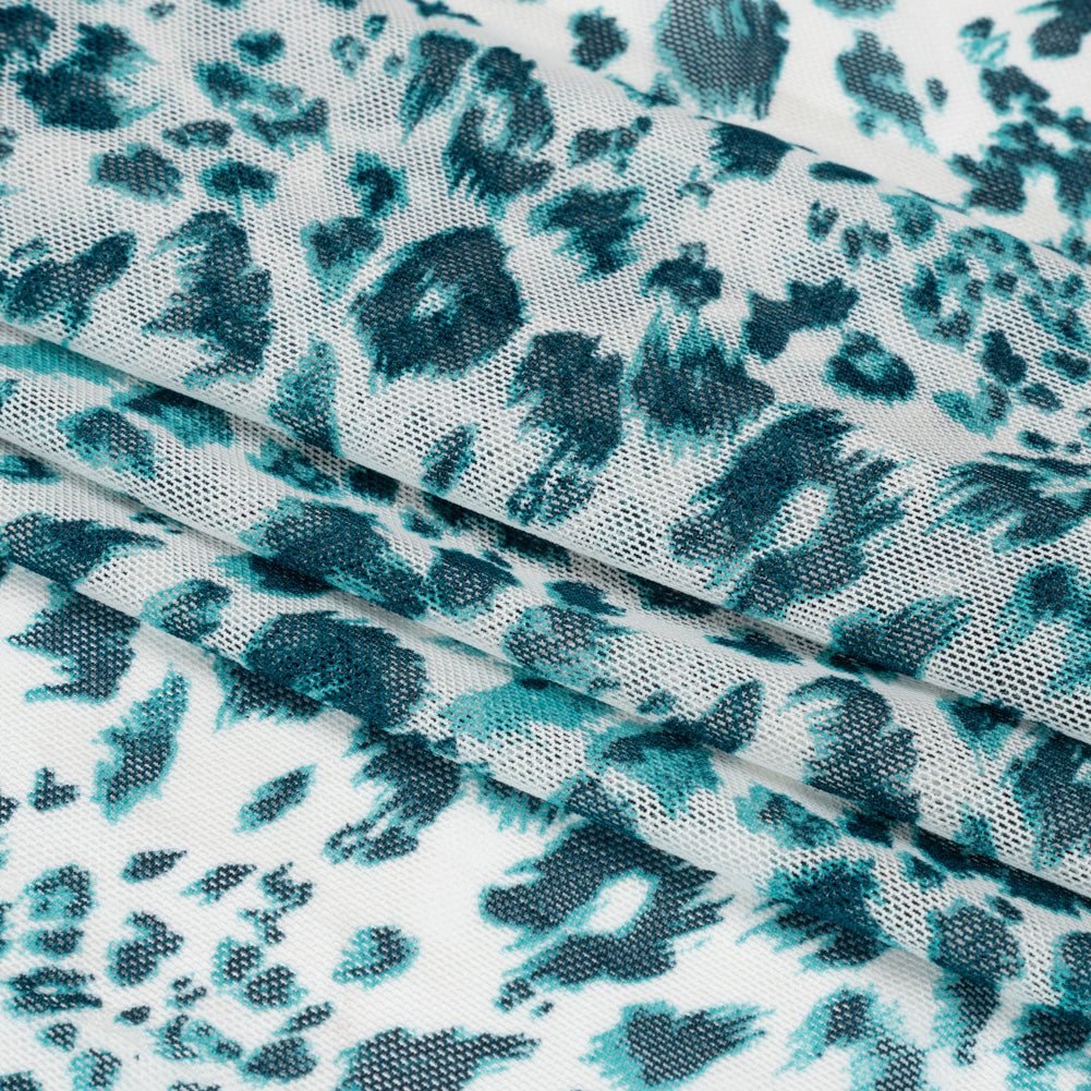 Sapphire and White Cheetah Spots Polyester Stretch Mesh Folded