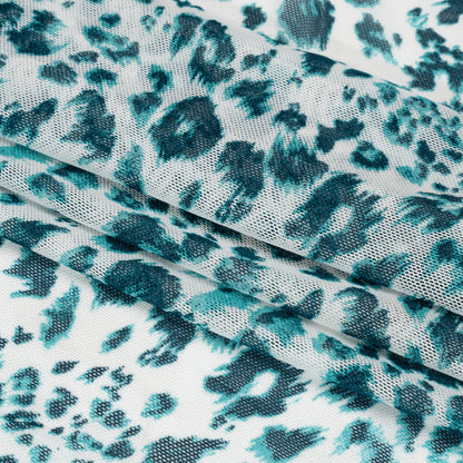Sapphire and White Cheetah Spots Polyester Stretch Mesh Folded