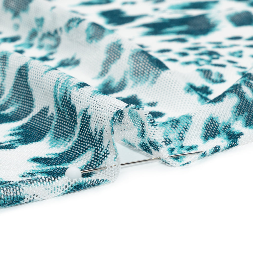 Sapphire and White Cheetah Spots Polyester Stretch Mesh Detail