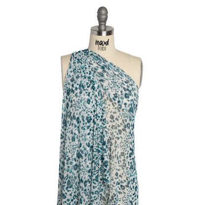 Sapphire and White Cheetah Spots Polyester Stretch Mesh Drape