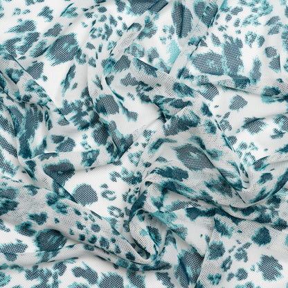Sapphire and White Cheetah Spots Polyester Stretch Mesh