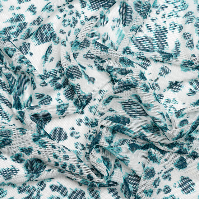 Sapphire and White Cheetah Spots Polyester Stretch Mesh