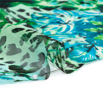 Blue and Green Jungle Fun Silk Voile Folded