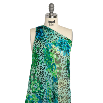 Blue and Green Jungle Fun Silk Voile Detail