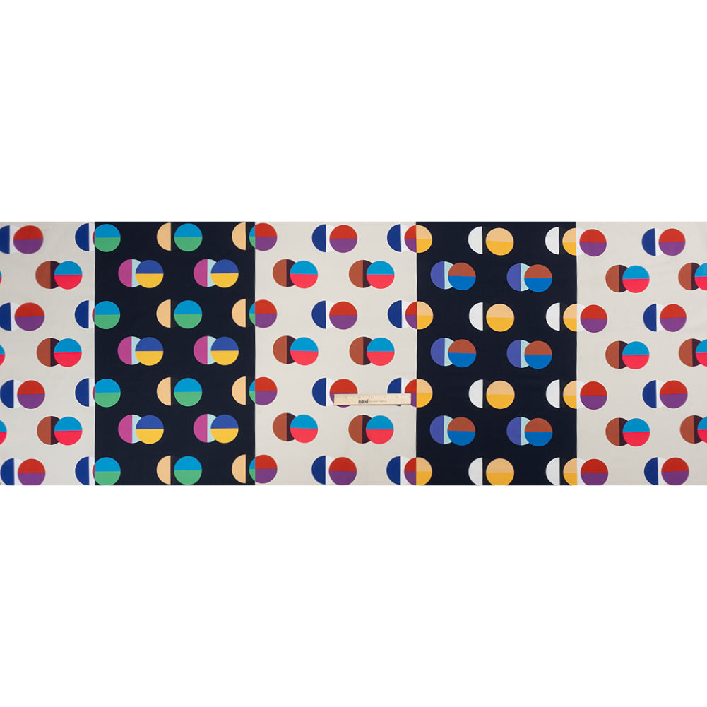 Midnight, Cream and Multicolor Split Polka Dots on Wide Stripes Polyester Woven Full