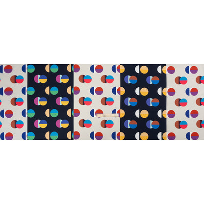 Midnight, Cream and Multicolor Split Polka Dots on Wide Stripes Polyester Woven Full