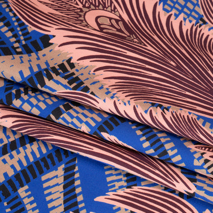 Stretch Cotton Sateen - Cobalt Blue and Burgundy Feathers Folded