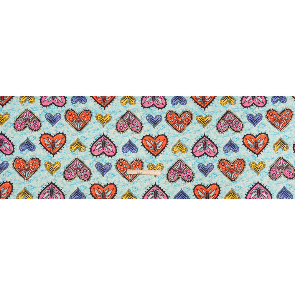 Stretch Cotton Twill - Blue, Orange and Pink Stranger Hearts Full