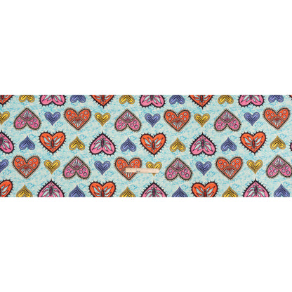 Stretch Cotton Twill - Blue, Orange and Pink Stranger Hearts Full