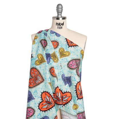 Stretch Cotton Twill - Blue, Orange and Pink Stranger Hearts Drape