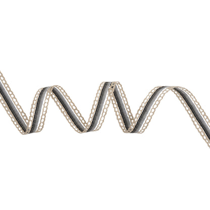 Woven Trim with Lace Borders - 0.5" - Gray and Black Gradient and Cream Chains