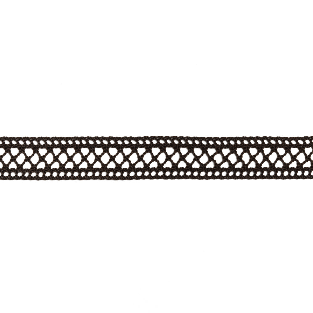 Crisp Bobbin Lace Trim - 0.5" - Brown Latticework - Folded