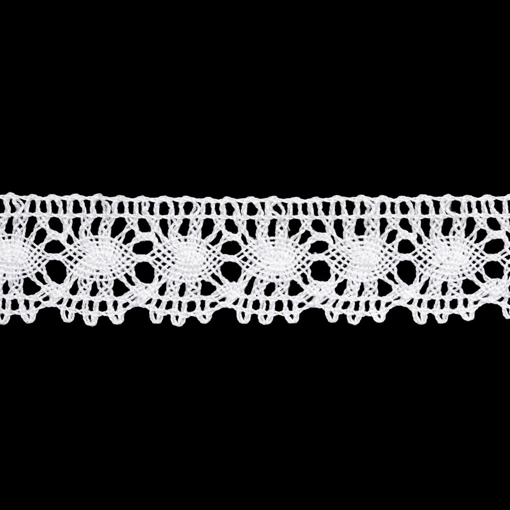 Cotton Bobbin Lace Trim - 1.375" - White Lozenge Webs and Scallops