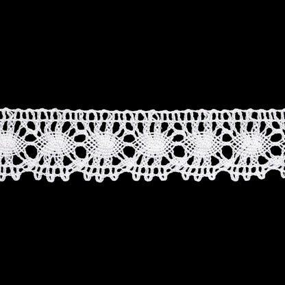 Cotton Bobbin Lace Trim - 1.375" - White Lozenge Webs and Scallops