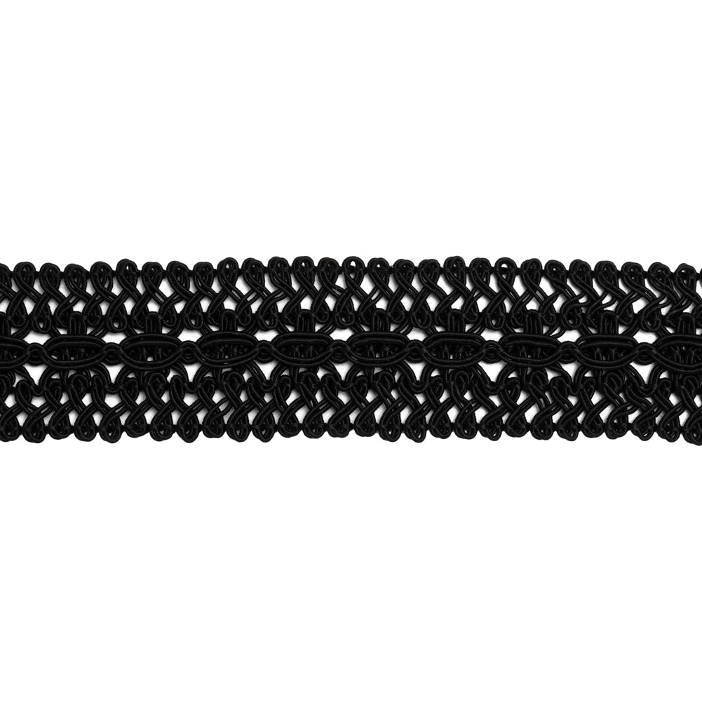 Gimp Braided Trim - 1.5" - Black Chains and Twists - Folded
