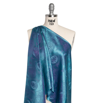 Gems and Doves Jacquard Lining - Aqua and Purple Bi-Color