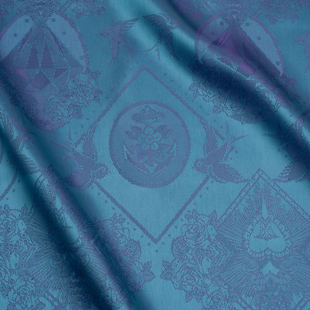 Gems and Doves Jacquard Lining - Aqua and Purple Bi-Color