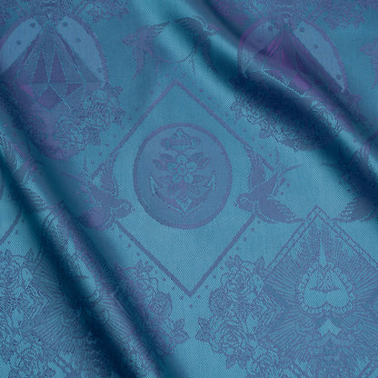 Gems and Doves Jacquard Lining - Aqua and Purple Bi-Color