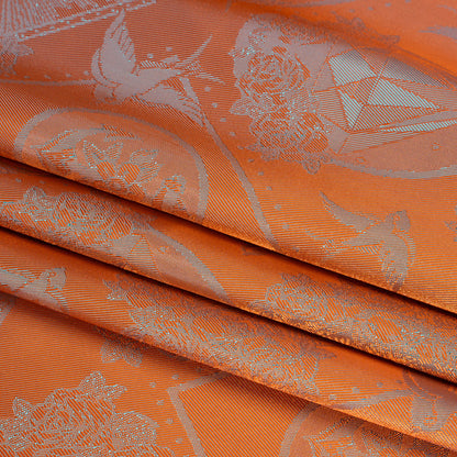 Gems and Doves Jacquard Lining - Orange and Aqua Bi-Color