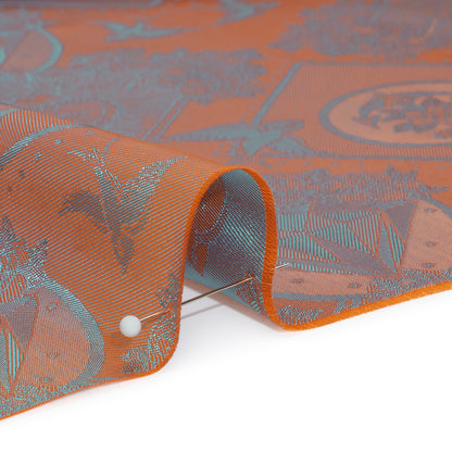 Gems and Doves Jacquard Lining - Orange and Aqua Bi-Color