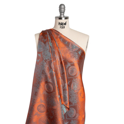 Gems and Doves Jacquard Lining - Orange and Aqua Bi-Color