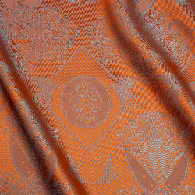 Gems and Doves Jacquard Lining - Orange and Aqua Bi-Color