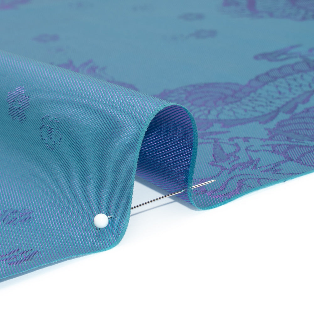 Dragons Jacquard Lining - Aqua and Purple Bi-Color
