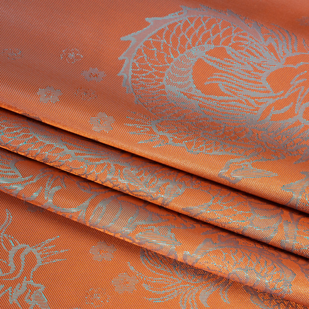 Dragons Jacquard Lining - Orange and Aqua Bi-Color