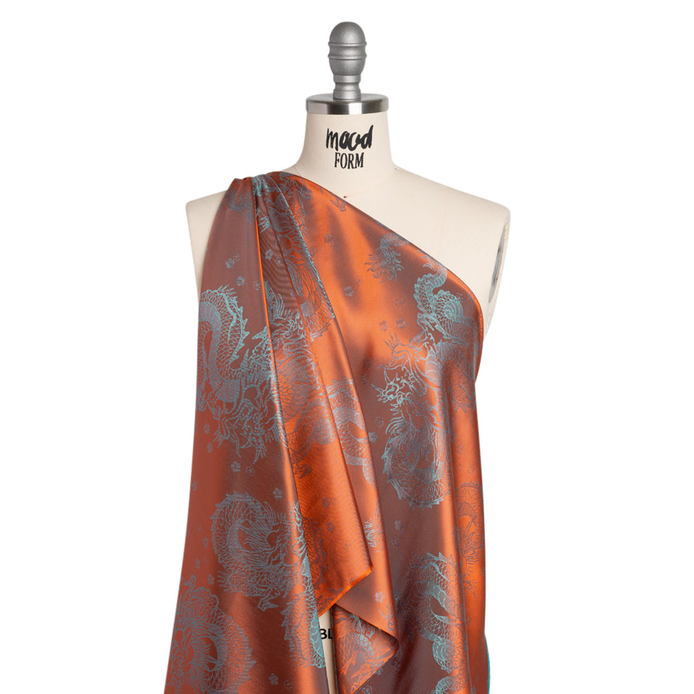 Dragons Jacquard Lining - Orange and Aqua Bi-Color