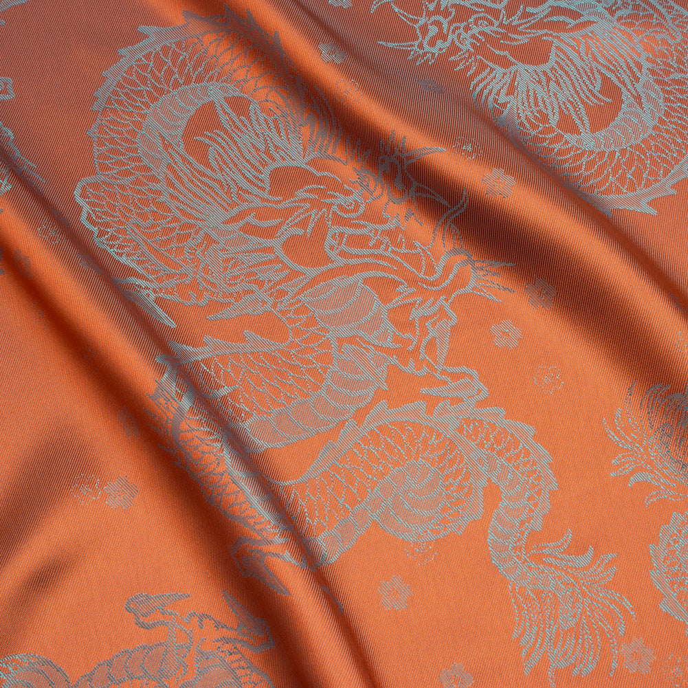 Dragons Jacquard Lining - Orange and Aqua Bi-Color
