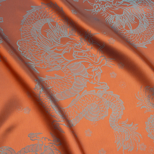 Dragons Jacquard Lining - Orange and Aqua Bi-Color