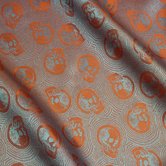 Skulls Jacquard Lining - Orange and Aqua Bi-Color