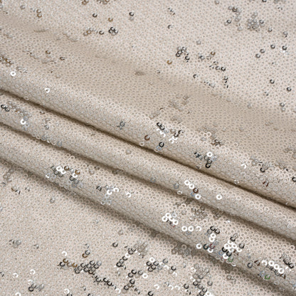 Two-Tone Flippable Baby Sequins on Mesh - Pale Beige and Silver - Deadstock Folded