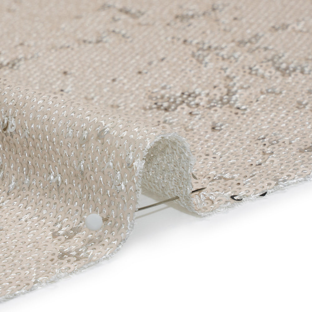 Two-Tone Flippable Baby Sequins on Mesh - Pale Beige and Silver - Deadstock Detail