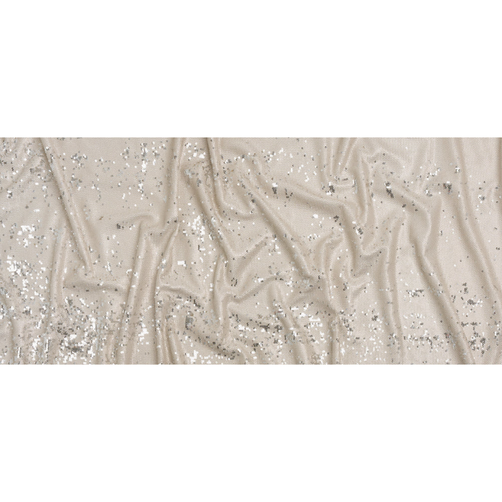 Two-Tone Flippable Baby Sequins on Mesh - Pale Beige and Silver - Deadstock Full