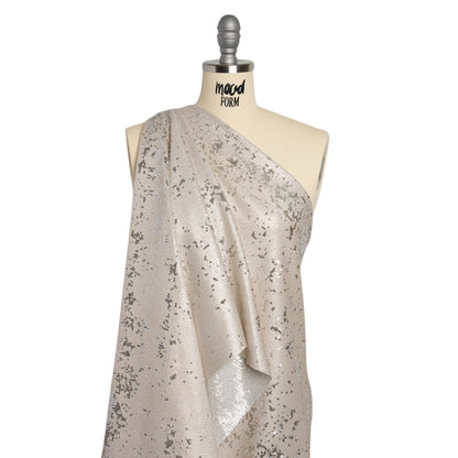 Two-Tone Flippable Baby Sequins on Mesh - Pale Beige and Silver - Deadstock Drape