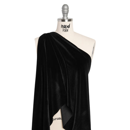 Stretch Polyester Velour - Black - Deadstock Drape