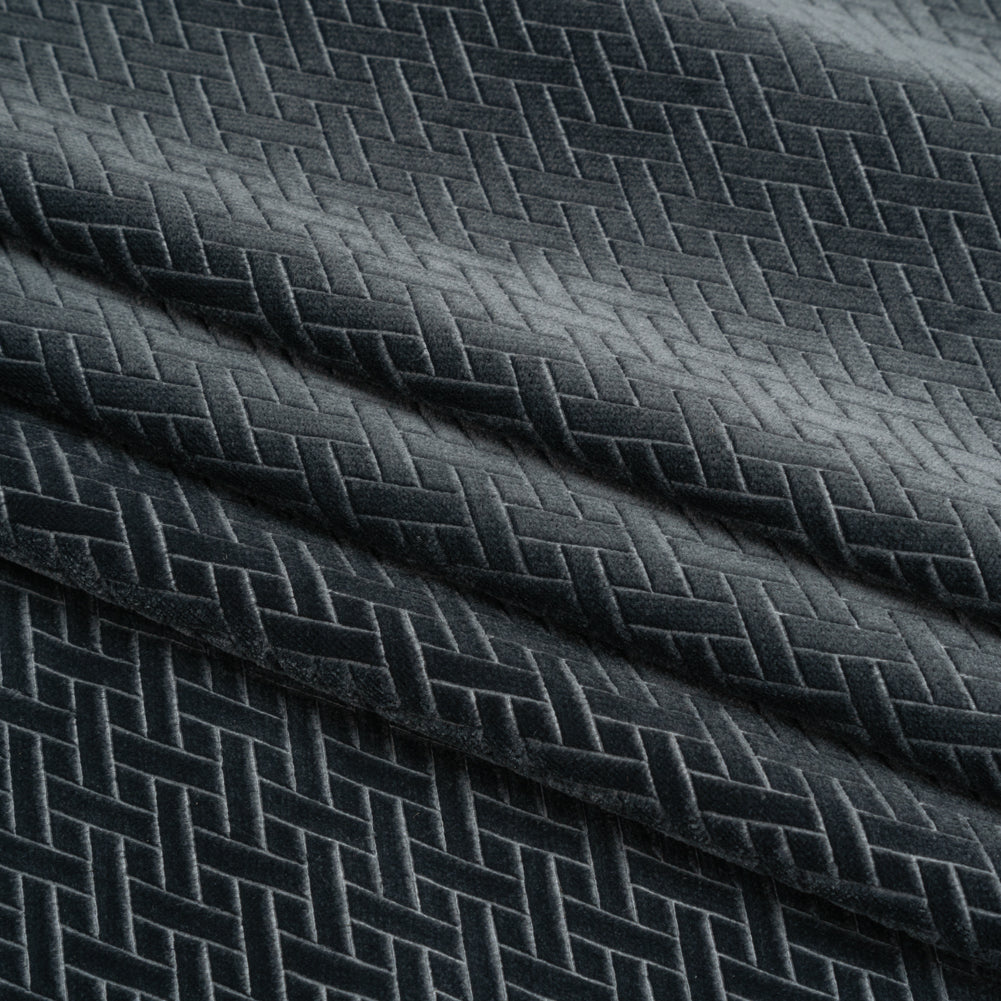 Embossed Polyester Velvet - Gray Woven Lattice - Deadstock Folded