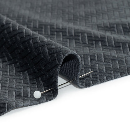 Embossed Polyester Velvet - Gray Woven Lattice - Deadstock Detail